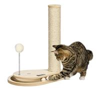Poteau griffoir pour Chats PawHut, 40 cm, Arbre à Grimper avec Jouets en Bois pour Chats, Disque Rotatif Arbre à Chat, Colonne pour Chats, Arbre de Jeu, Nature
