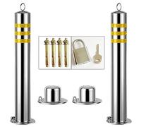 Poteau Parking Bollards de Sécurité en Acier Inoxydable pour L'allée, Amovible Barrières de Circulation Verrouillables avec Colliers Réfléchissants, 60 cm(2pcs)