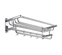 Poteau pour Serviette Towel Bar Rail Sus 304 Stainless Steel with 4 Movable Hook Bath Shelf Polished Bathroom Basket Holder