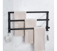 Poteau pour Serviette Towel Rail Holder Wall-Mounted Bar Three Layers Black Simple Household Solid Thick Aluminum Material Anti-Rust No Drilling(40cm)