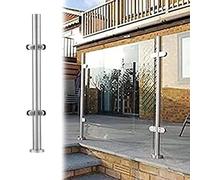 Poteau rond en acier inoxydable avec pince en verre durable pour garde-corps d'escalier balustre moderne en verre pour une utilisation en intérieur/extérieur, design élégant pour plus de sécurité et