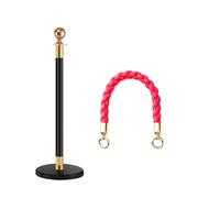 Poteaux de barrière avec ruban rouge et blanc, ruban de sécurité pour événements, contrôle de la foule, poteaux décoratifs pour tapis et théâtres (noir)