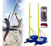 Poteaux de cadre de filet de badminton, poteaux de volley-ball/badminton pour jardin, support de volley-ball robuste avec 2 filets, hauteur réglable de 1,5 à 2.1 m, pour intérieur extérieur,Blue