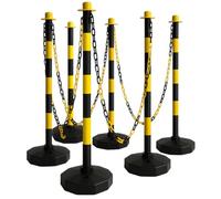 Poteaux de clôture jaune-noir - 10 poteaux avec chaîne de 44 m - Poteaux de chaîne - Ruban de dépôt - Plastique