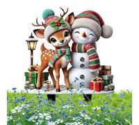 Poteaux de jardin de Noël - Panneaux décoratifs en acrylique 2D | Motif renne et bonhomme de neige, piquets imperméables pour les vacances, pelouse, pot de fleurs, patio, décoration intérieure de N