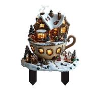 Poteaux de jardin de Noël,Poteaux de jardin de Noël | extérieur pour maison de champignons de neige en acrylique 2D | Paysage de patio, extérieur, art de la cour pour pelouse extérieure b