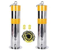 Poteaux de sécurité fixes, Ensemble de bornes stationnement amovibles en acier inoxydable, 2 chaînes Base mobiles avec anneau argenté 550x114mm