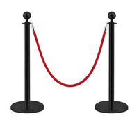 Poteaux de séparation en acier inoxydable noir 2 pièces, hauteur 90 cm, noir avec corde rouge de 1,5 m, connexion à 4 voies, base de 31 cm de diamètre, contrôle de foules