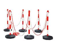 Poteaux DéLimitation Circulation avec Base Remplissable Lot 2/4/6 Poteaux BarrièRe SéCurité Portables avec ChaîNe en Plastique AdaptéS aux Parkings Et aux Zones Construction Red White 6 PCS