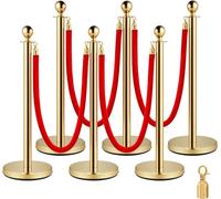 Poteaux en acier inoxydable avec corde en velours rouge - 6 pièces - 1,5 m - Système de guidage de personnes pour théâtres, hôtels, casinos, manifestations et vente de billets