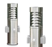 Potelet Dakar avec détecteur de mouvement et 2 prises, borne de jardin en acier inoxydable IP 44 de 40 cm de haut, E27, ampoule(s) non incluse(s)