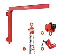 Potence murale 500 kg avec palan manuel à chaîne 2,5 m et chariot roulant + pince à poutre MW Tools PHM500SET1