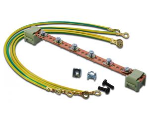 Potential equalisation bar, 220 mm 6 connection points, incl. earthing leads
