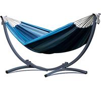 Potenza® Hamac avec Support en Acier pour 1 Personne Démontable - Charge Max 120 kg - Les Hamacs Coton 1 Place - Lit en métal Suspendu Portable - Idéal Jardin - Support Graphite Un Hamac Bleu