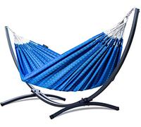 Potenza® Hamac avec Support en Acier pour 2 Personnes Démontable - Charge Max 220 kg - Les Hamacs Coton Double Colombien - Lit en métal Suspendu Portable - Jardin -Graphite -Bleu-Grande Morena