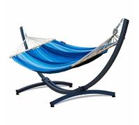 Potenza® Hamac avec Support en Aluminium pour 2 Personnes, Démontable - Charge Max 220 kg - Les Hamacs Coton Double XXL - Lit en métal Suspendu Portable- Support Graphite Un Hamac avec Barre Bleu