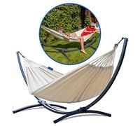 Potenza® Hamac avec Support Métal pour 2 Personnes - Charge Max 220 kg - Double XXL Démontable - Plus de Stabilité - Support Graphite - Crème
