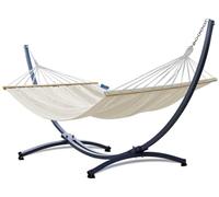 Potenza® Hamac avec Support métal pour 2 Personnes Démontable - Max 220 kg - Les Hamacs Coton Double XXL -Support hamac Double - hamac Support Metallique - Support Graphite Un Hamac avec Barre Crème