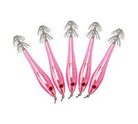 poteras Calamar,5Pcs Pêche Squid Leurres Kit, Pêche Squid Appât en Plaique Dur Squid Jig Crochets Convient Replacement pour l'eau Douce de l'eau de mer 9.5 cm(Rose)