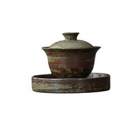 Poterie brute, trois talents, un bol de thé, une tasse de thé japonais rétro en céramique tournée au four Kung Fu service à thé peint en vert