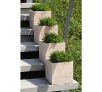 POTERIE GOICOECHEA-Pot carré contemporain en terre claire 24x24x24 cm