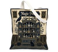 Potion Sac fourre-tout en toile, motif chat mystique gothique corbeau Halloween Noir Petit sac fourre-tout 33 x 38 cm, noir, 13x15 Inch