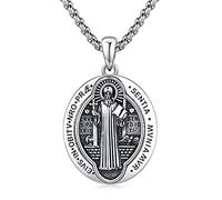 POTOPYY Collier Saint Patron en argent sterling S925 avec pendentif croix à quatre voies St Michel/St Christophe/Saint Benoît/Saint Joseph/Saint François, collier de protection religieuse pour homme