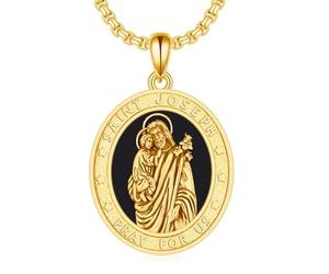 POTOPYY Collier Saint Patron en argent sterling S925 avec pendentif croix à quatre voies St Michel/St Christophe/Saint Benoît/Saint Joseph/Saint François, collier de protection religieuse pour homme