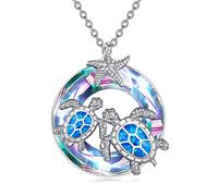POTOPYY Collier tortue de mer en argent sterling S925 avec cristaux - Cadeau pour femme - 45,7 cm + 5,1 cm, Small, Argent sterling, Cristal