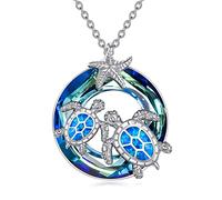 POTOPYY Collier tortue de mer en argent sterling S925 avec cristaux - Cadeau pour femme - 45,7 cm + 5,1 cm, Small, Argent sterling, Cristal