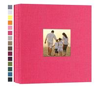 potricher Album photo pour 200 photos de 10 x 15 cm avec couverture en lin pour famille, anniversaire de mariage, vacances, bébé, (rose rouge, 200 poches)
