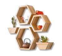 POTRUWE Lot de 5 étagères flottantes géométriques avec 2 pots de fleurs en bois pour décoration murale, chambre à coucher, salon