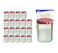 Pots à confiture - MAMBOCAT - Lot de 20 - 350 ml - Couvercles à carreaux rouges - Livret de recettes inclus