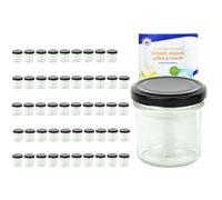 Pots à confiture - MAMBOCAT - Lot de 50 - 167 ml - Couvercle noir - Livret de recettes gratuit