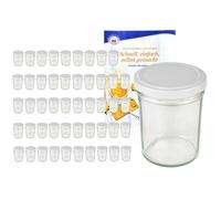 MamboCat Lot de 50 bocaux en verre - 230 ml - Couvercle blanc TO 66 Livret de recettes Diamant Gelierzauber inclus (français non garanti) - Idéals comme pots de confiture ou bocaux de conservation