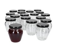 MamboCat Lot de 18 pots à confiture 212 ml - Bocaux twist-off polyvalents à remplir - Bocaux pour fruits, confitures, gelée, antipasti,etc. - Jolis bocaux à visser avec couvercle TO 63 - Noir