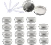 Pots à cosmétiques, Boîtes Rondes vides en Aluminium Bleues de 10ml, avec couvercles à vis, Pots de Stockage, conteneurs de cosmétiques, Pots avec 6 spatules, 48 pièces(Silver,10ml)