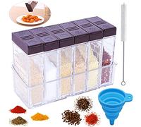 Pots à Épices Boîtes Dassaisonnement Transparent Épices Distributeur Pot Epices avec entonnoir, brosse, pour Rangement de Condiments, sel, Sucre et Poivre (Brun)