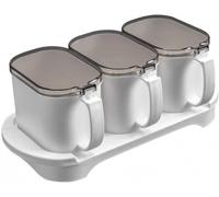 Pots à épices en céramique, Ensemble de 3 pots à épices avec couvercles cuillères, contenants, sucrier, pot sel, boîtes cuisine en plastique