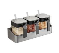 Pots à Épices en Verre avec Couvercles & Cuillères en Acier Inoxydable 304 - Contenants à Condiments Clairs pour Sel, Sucre, et Plus (3 Pcs,Grau)