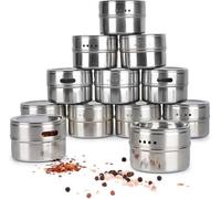 Pots à Épices Magnétiques - OAK & STEEL - Acier Inoxydable - Couvercle Transparent - 100ml - Gain de Place