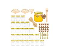 Pots à miel verre hexagonaux 25 pièces 45ml, avec couvercle cuillère bois pendentif abeille