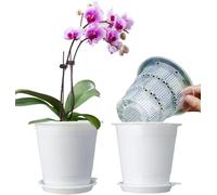 Pots À Orchidée En Plastique Transparent De 10,2 Cm Avec Trous-2 Pots Intérieurs,2 Pots Extérieurs,Soucoupes
