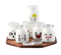 Pots à Yaourt avec Couvercles 6 Bouteilles en Verre Mignonnes Réutilisables | Petits Pots à Yaourt en Verre Pour Flocons d'Avoine, Yaourt, Pudding, Confiture, Pudding de Chia, Porridge, S