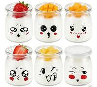Pots à Yaourt en Verre avec Visages Souriants, 200 ML, Lot de 6