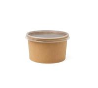 Pots Alimentaires Kraft avec Couvercle Transparent - Jetables pour Soupe, Glace, Plats à Emporter - 3 Tailles - Lot de 50, 100, 500 - Couvercle PP - Diamètre 117 mm (50, 240 ml - 8 oz - Ø117 mm)