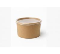 Pots Alimentaires Kraft avec Couvercle Transparent - Jetables pour Soupe, Glace, Plats à Emporter - 3 Tailles - Lot de 50, 100, 500 - Couvercle PP - Diamètre 117 mm (100, 360 ml - 12 oz - Ø117 mm)