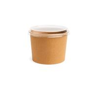 Pots Alimentaires Kraft avec Couvercle Transparent - Jetables pour Soupe, Glace, Plats à Emporter - 3 Tailles - Lot de 50, 100, 500 - Couvercle PP - Diamètre 117 mm (50, 480 ml - 16 oz - Ø117 mm)