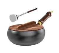 Pots antiadhésifs, casseroles en fonte | Poêle chinoise avec fond et couvercle en bois, ustensiles de cuisine pour maison, appartement, restaurant et usage commercial