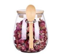 Pots avec Cuillères Et Couvercles,Bocal En Verre Avec Couvercle Et Cuillère | Récipient hermétique de stockage des aliments avec couvercle en bois,Récipients à condiments, récipient à sucre, fermoir d